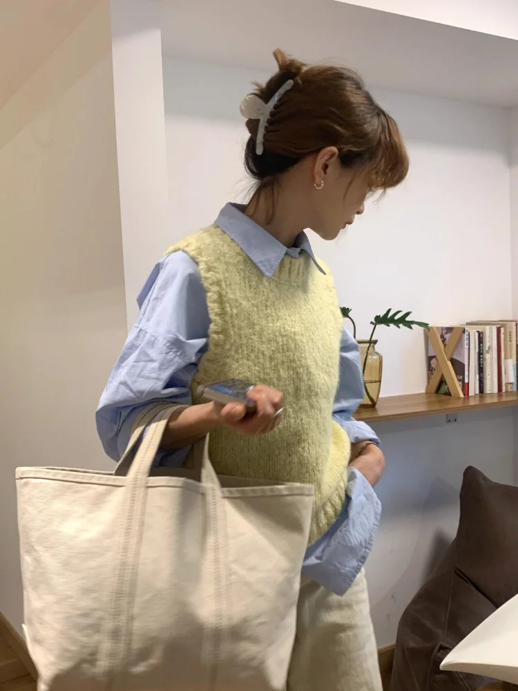 

Женские комплекты в корейском стиле, минималистичный уютный свитер, жилеты, базовые рубашки с длинными рукавами, офисные женские новые весенние популярные универсальные Harajuku