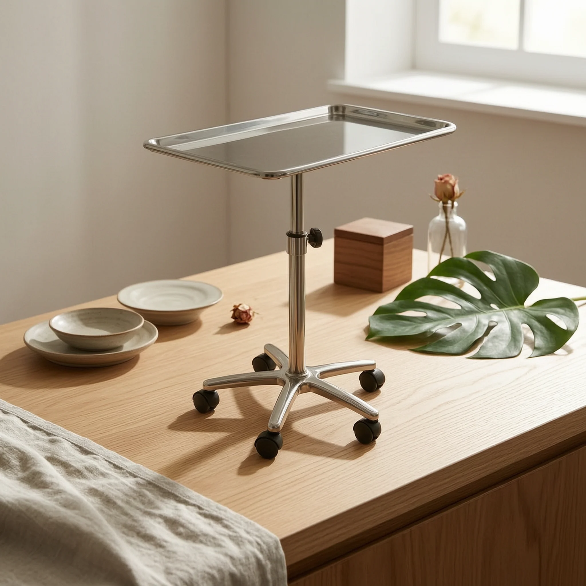 Rolling Tray Table Mobile Wheeled Utility Stand Tray Table with Wheels Heavy Duty Cart Space-Saving for Tattoo Artists, Salons