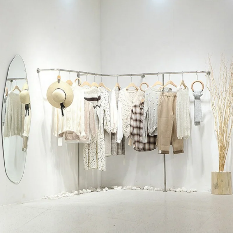 custom，Gold Clothing Store Display Hanger Racks for Garment Wall Mounted Stainless Steel Hot Sale Modern Customized Custom Logo