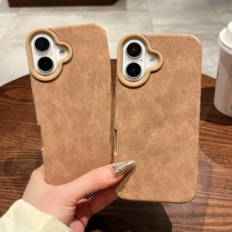 Luxury Winter Suede Leather Texture Matte Phone Case For iPhone 16 15 14 13 12 11 Pro Max 16 Plus Shockproof Soft Silicone Cover