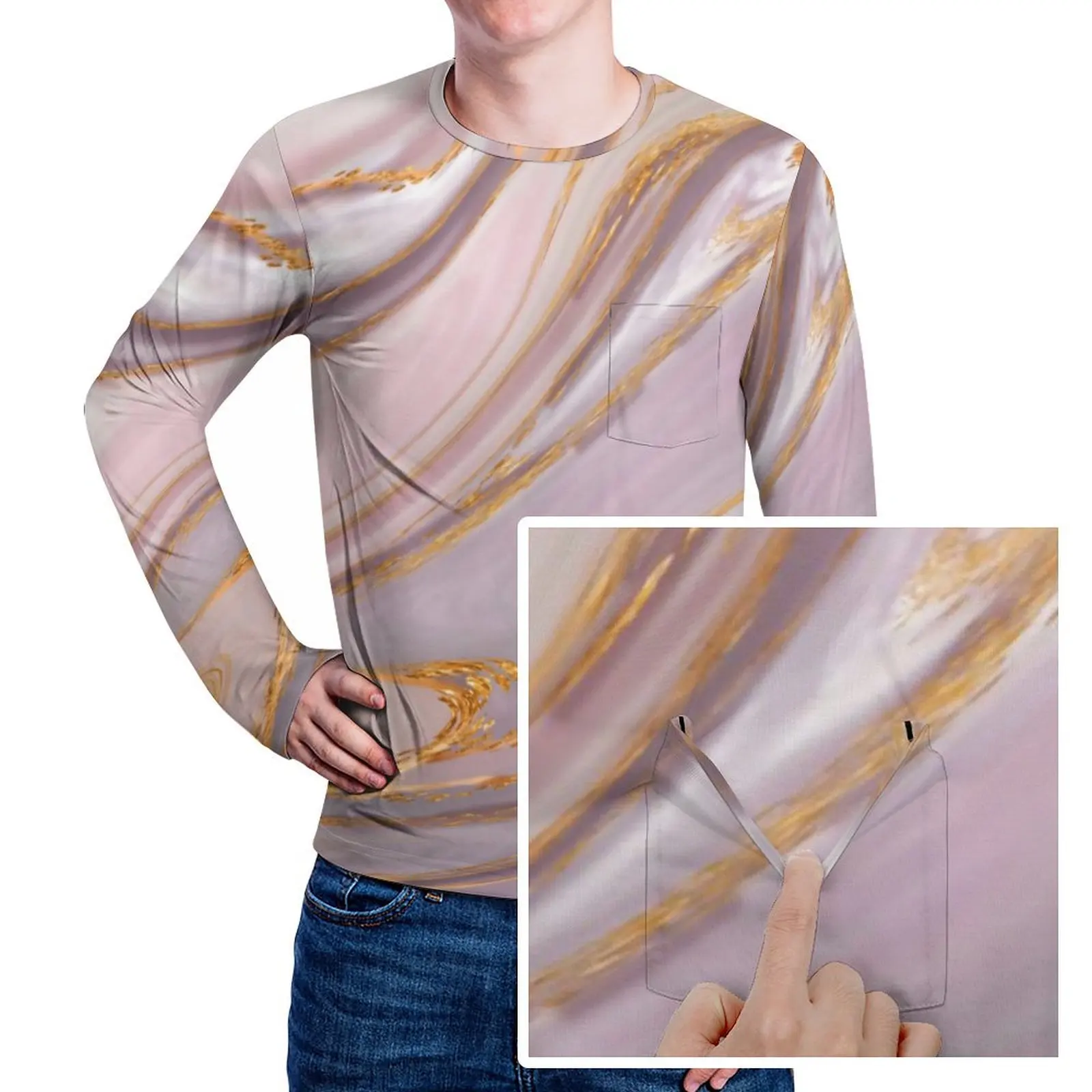 Gold Liquid Print T-Shirt Autumn Rose Marble Classic T-Shirts Mens Vintage Design Tee Shirt Plus Size