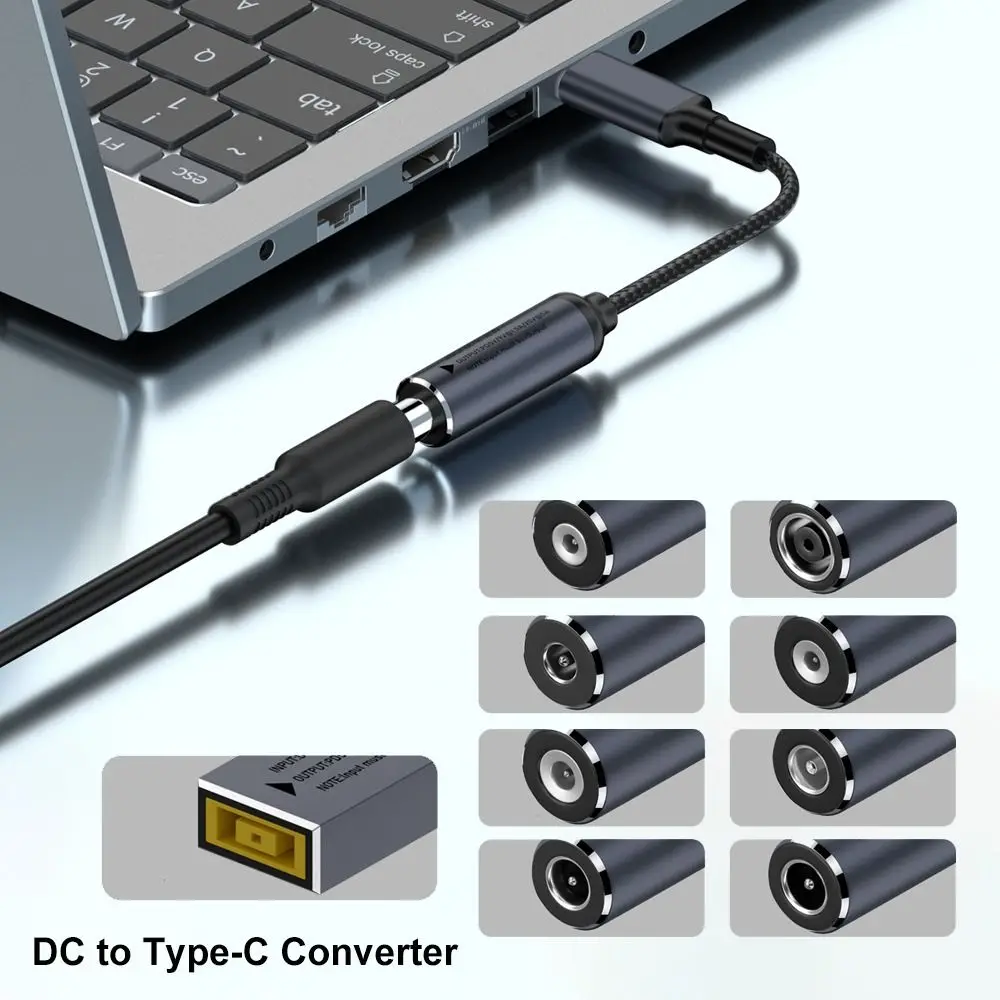 PD 100W DC to Type C Converter 5.5X2.5 7.4X0.6 5/9/20V Power Adapter Square Mouth Tablet USB C Connector for Lenovo/HP/Samsung