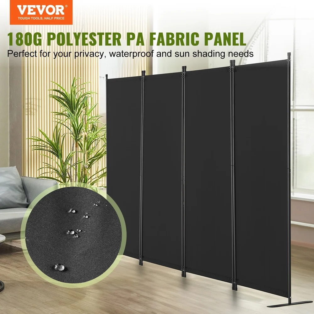 4 Panel Folding Privacy Screen Room Divider Waterproof Sun Blocking Sturdy Construction Adjustable Height Compact Storage