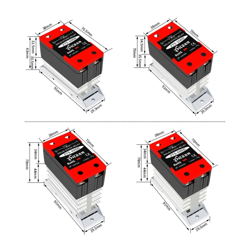 Integriertes Halbleiterrelais ZTS-10DD ZTS-25DD ZTS-40DD Einphasenmodul 3–32 V DC-Eingang 5–220 V DC-Ausgang inklusive Heizkörper