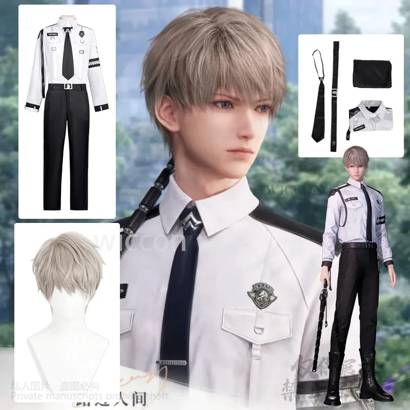 

XT8Xavier Anime Game Anime Love And Deepspace Cosplay Costume Sexy White Shirt Black Pants Wig Set Handsome Uniform Cos CusXT6@!