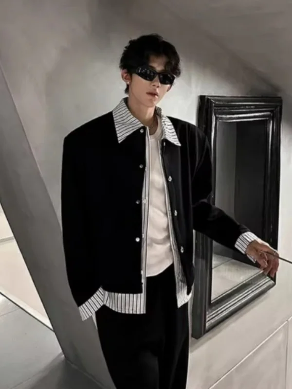 Kardigan Terbuka Bergaya Retro Amerika dengan Motif Garis dan Patchwork, Sweater Longgar untuk Pria dan Wanita, Atasan Trendy