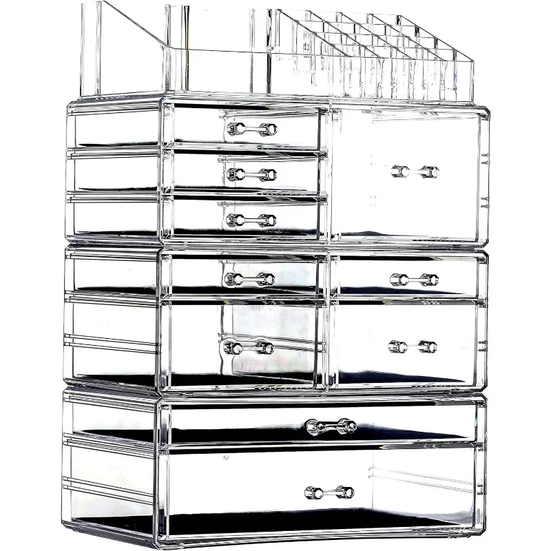 

Clear Makeup Storage Organizer Drawers Skin Care Large Cosmetic Display Cases Stackable Storage Box With 10 Drawers