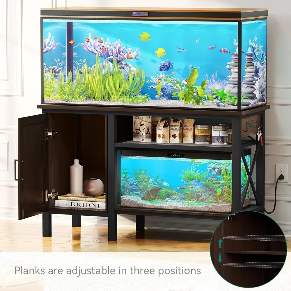 Heavy Duty Metal Aquarium Stand with Power Outlets, 55-75 Gallon Fish Tank Stand with Cabinet Accessories Storage Suitable