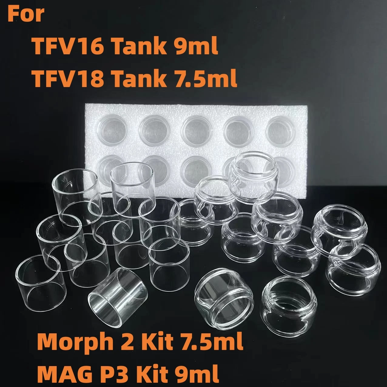 

10PCS Bubble Normal Replacement Fat Glass Tube For TFV16 TFV18 Morph 2 Kit 7.5ml MAG P3 Kit 9ml Mini Glass Decorations