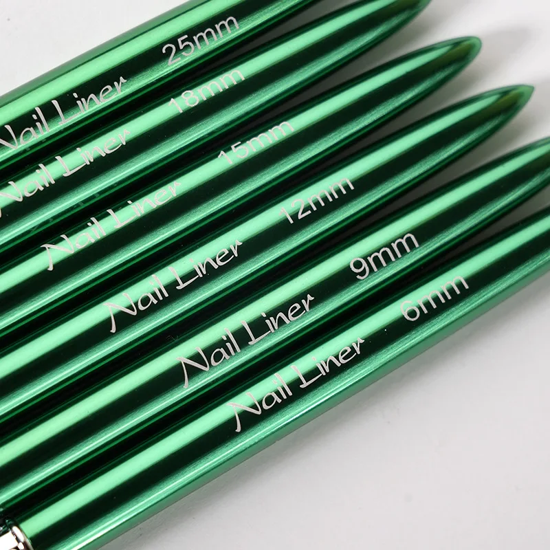 1/6PCS Manico in metallo verde Art Liner Pennello per pittura fai da te Linee da disegno Penna per pittura a fiori a strisce Pennello per gel UV