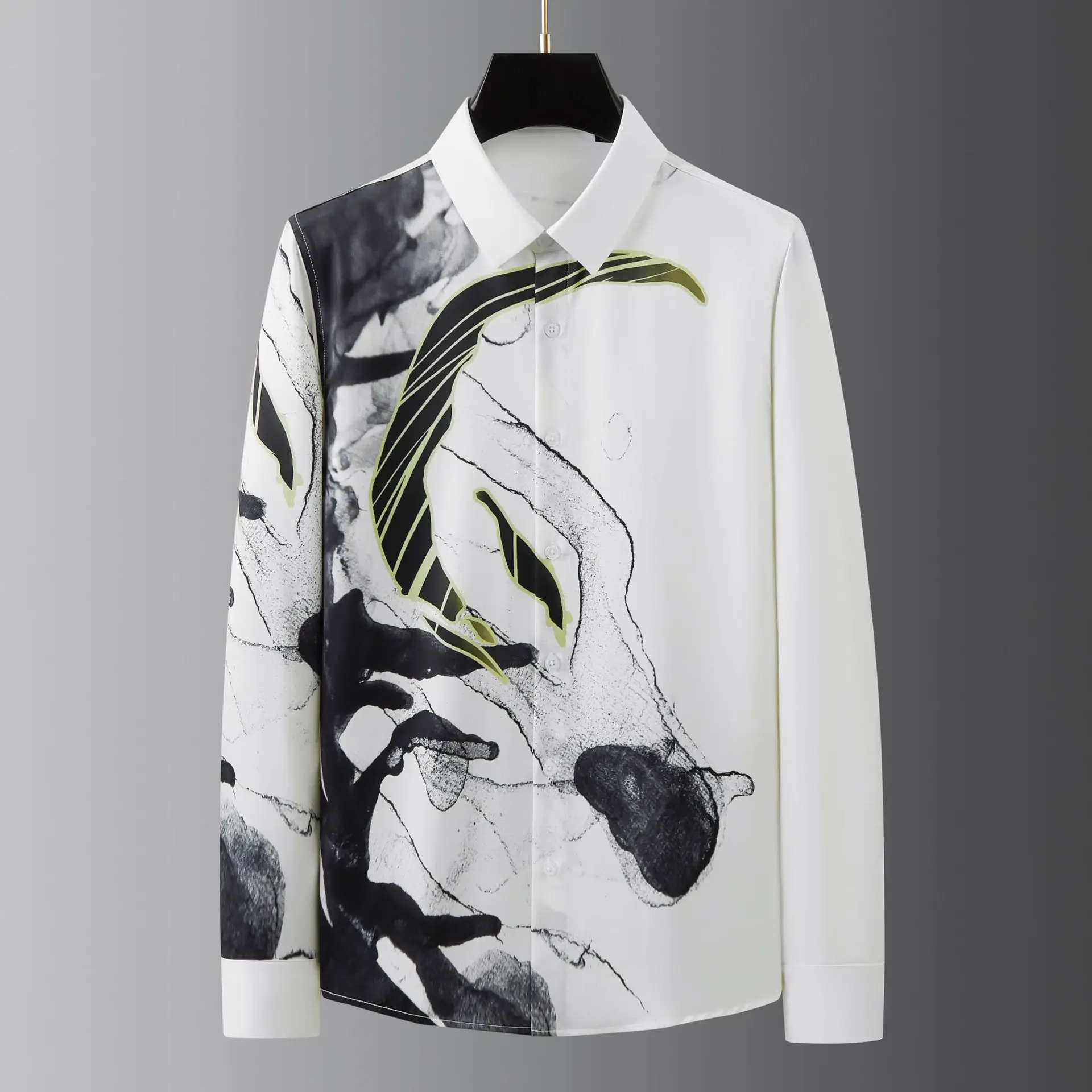 

Brand Horse Print Shirt Men Long Sleeve Casual Shirts High-quality Business Social Dress Shirt Banquet Party Camisa Masculina