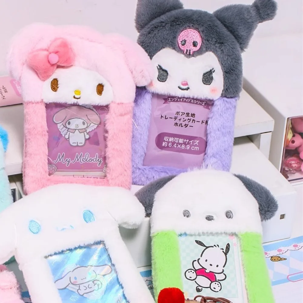 

Anime Sanrio Hello Kitty Transparent Plush Card Holder Kawaii Cinnamoroll Melody Student Photo Display Storage Cases Girls Gifts