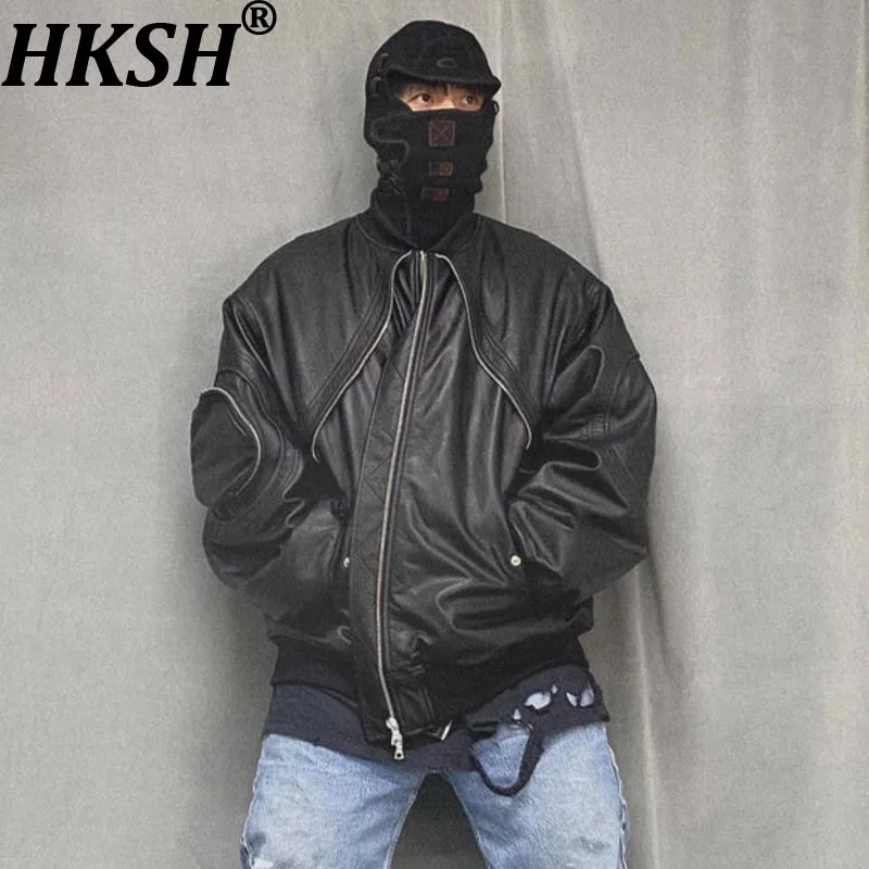 

HKSH Весна Осень Зима Новая тяжелая нишевая кожаная куртка Мужская уличная сафари Стиль панк Techwear Пальто Chic Ins HK11759