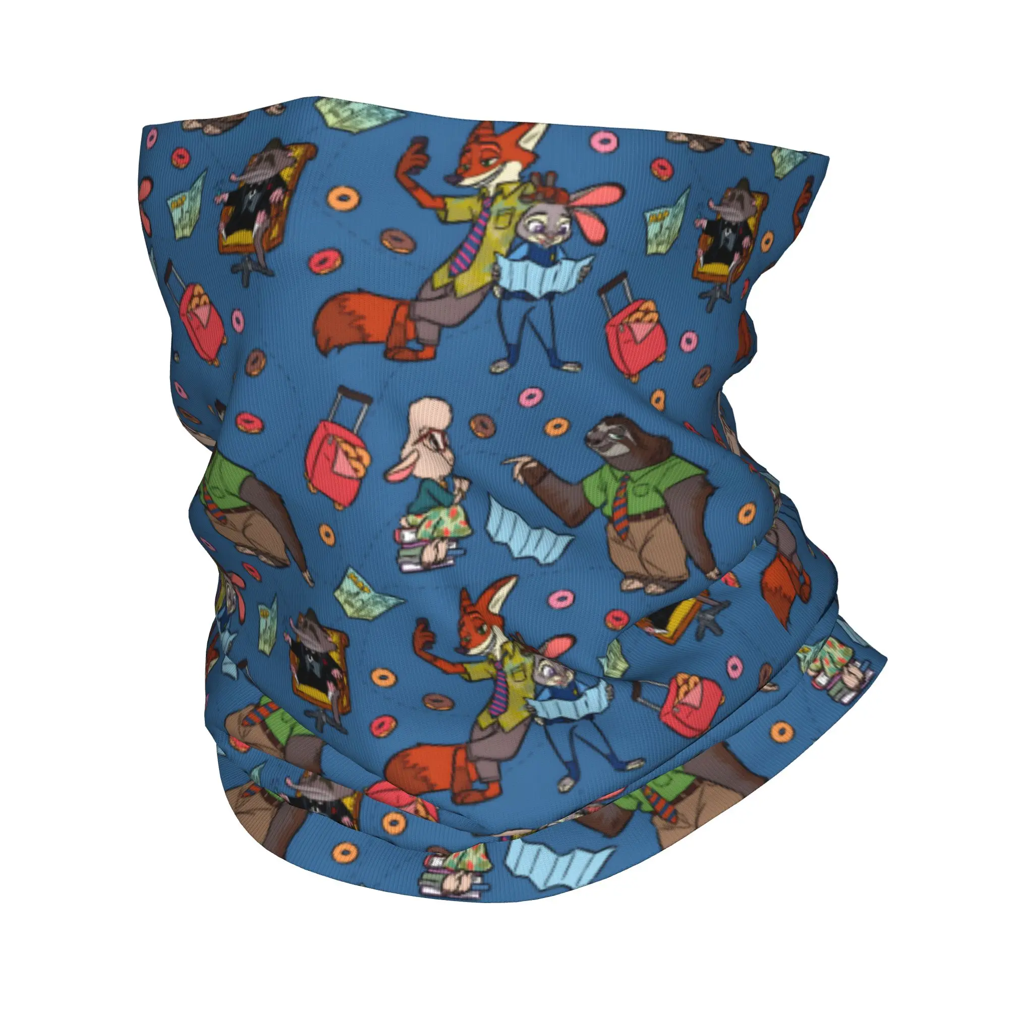 

Custom Cartoon Z-Zootopia Blue Neck Gaiter Men Women UV Protection Winter Movie Bandana Scarf for Hiking