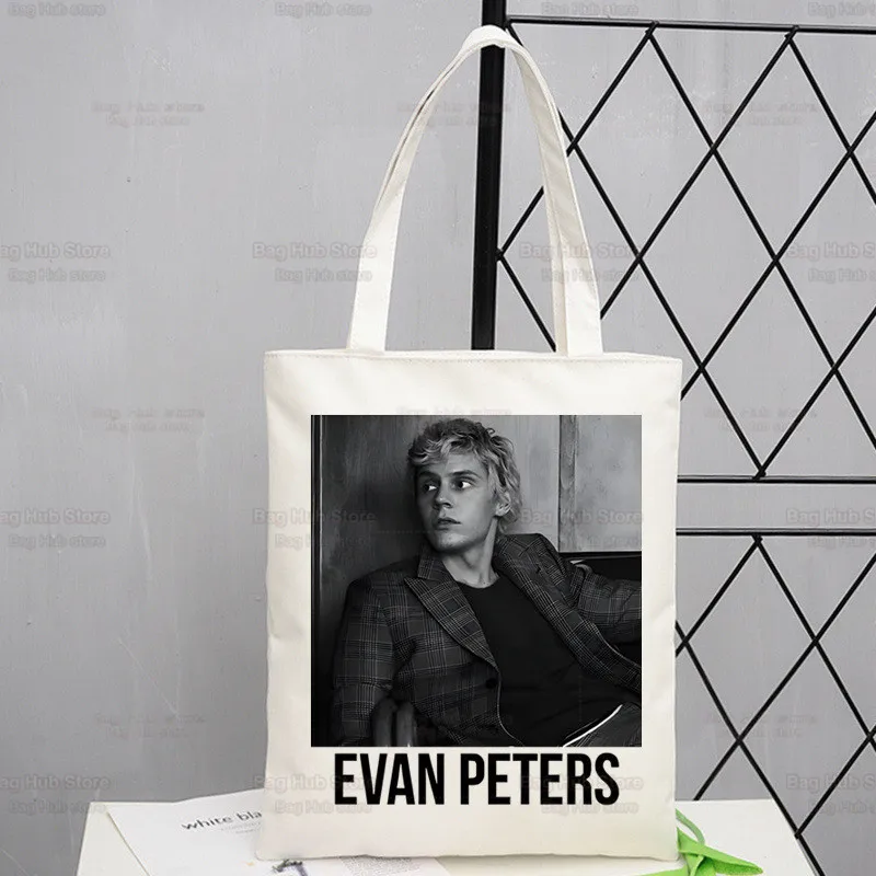 Bolsa de lona reutilizável para senhoras, Evan Peters, bolsa elegante casual, caveira ahs, bolsa de ombro Roanoke, sacolas de compras