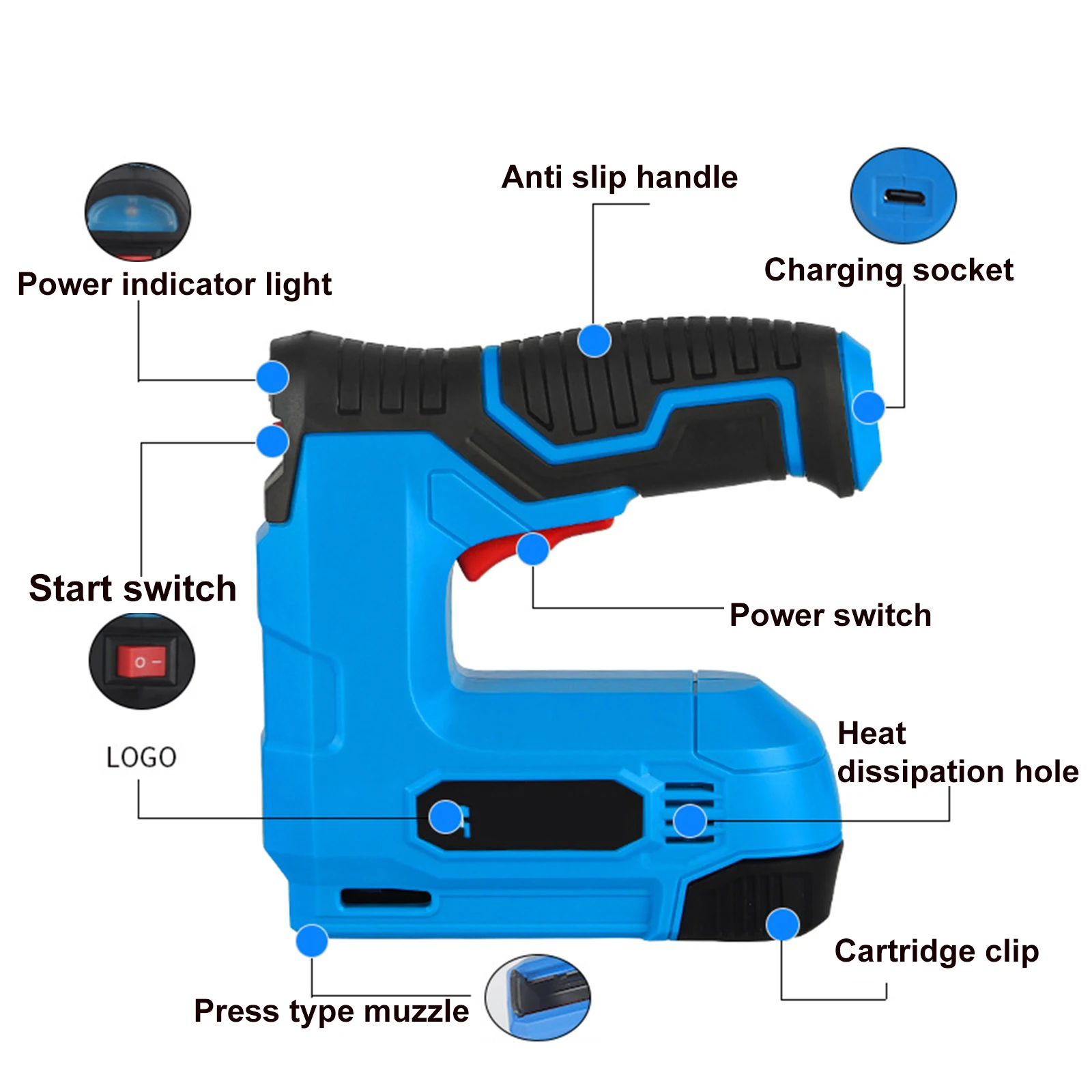 Electric Stapler Lithium-ion CordlessNail Gun Staple Gun Nailer Stapler Furniture DIY Tool Wood Frame Multitool Nail Stapler Gun