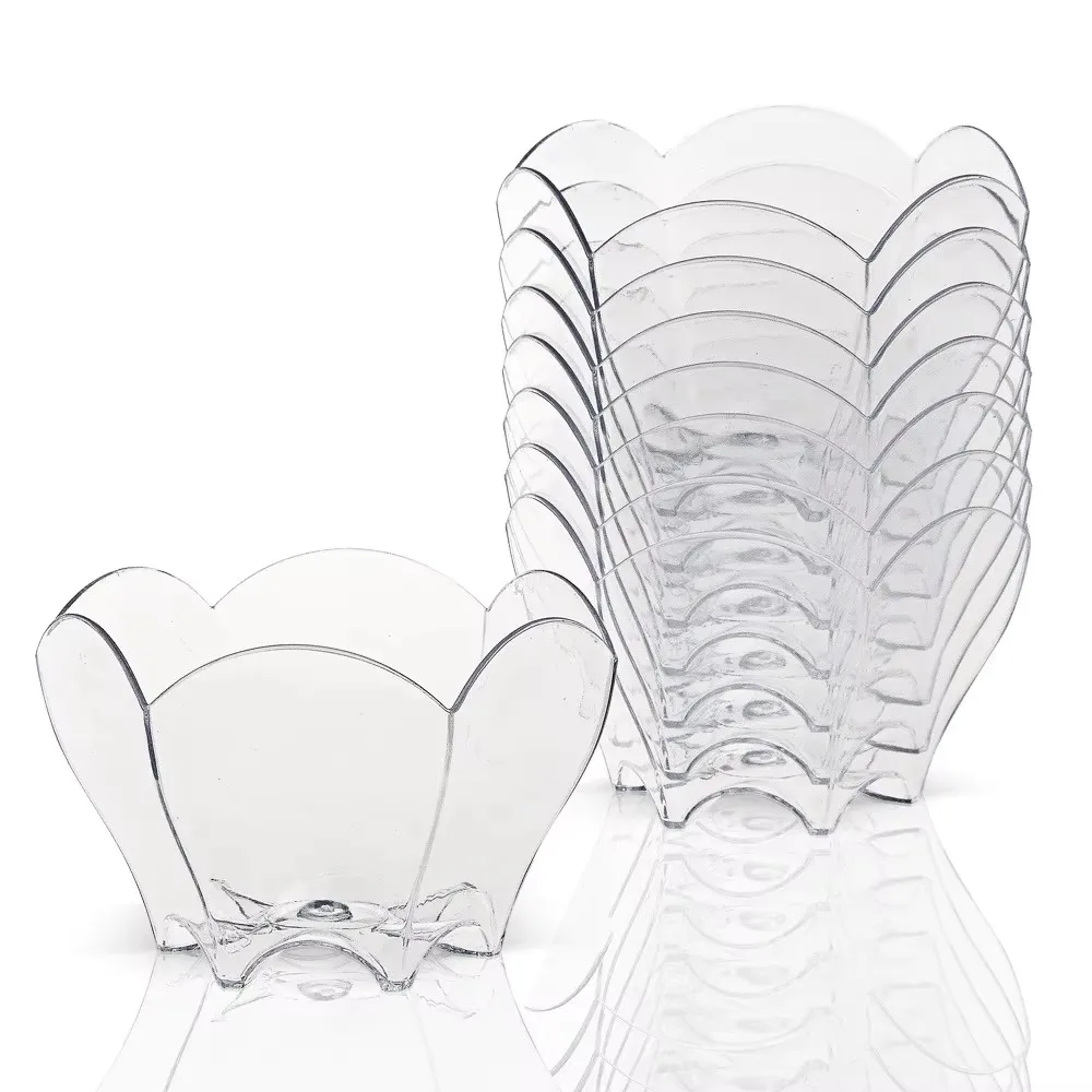 20/50Pcs Disposable Plastic Petal Dessert Cups, 60ml Transparent Ice Cream Container, Birthday Christmas Party Tasting Supplies