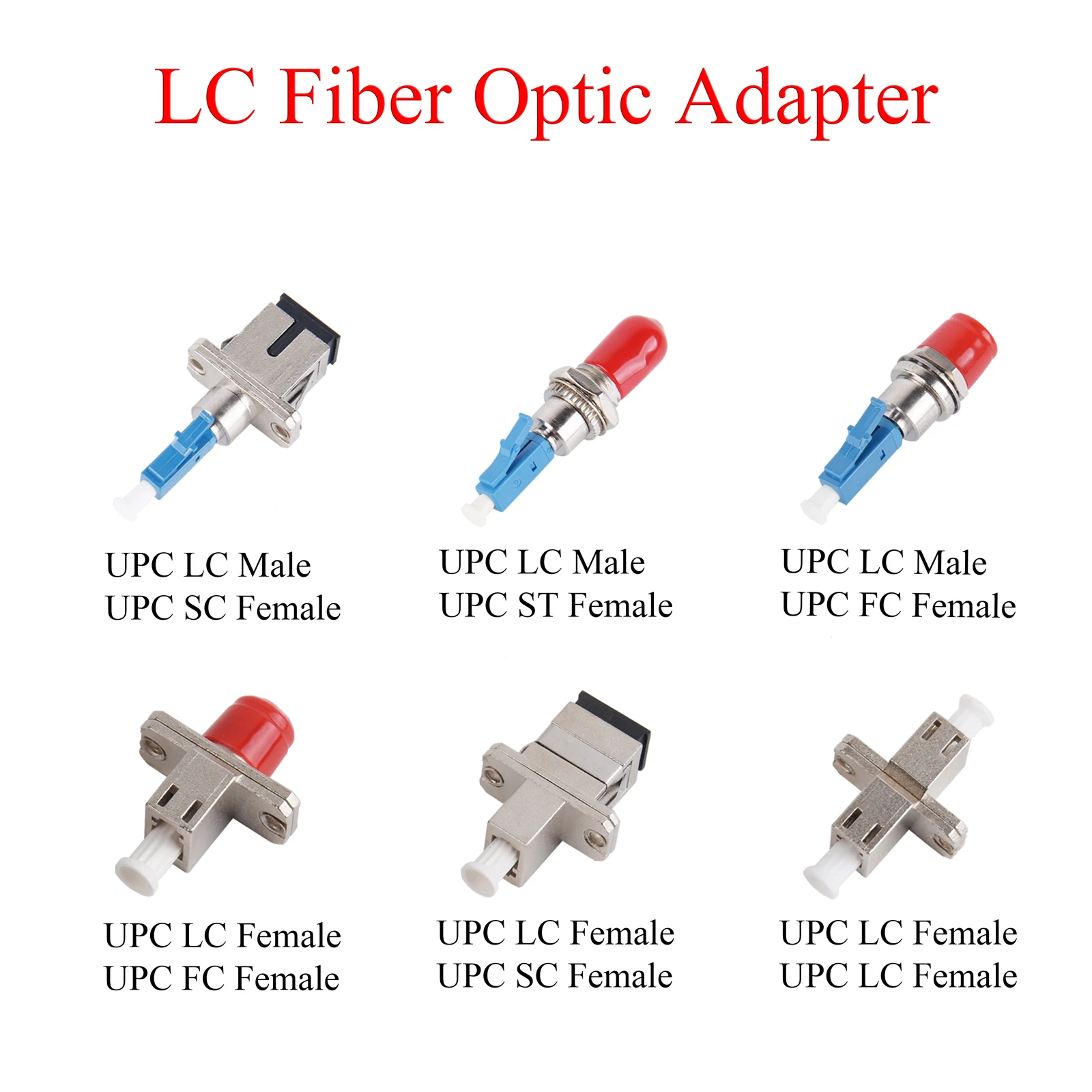 2Pcs Fiber Optic Converter UPC LC Male/Female to UPC FC/LC/SC/ST Female Adapter Single-mode Optical Hybrid Connector