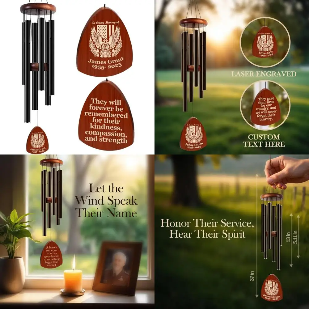 

custom engraved firefighter memorial wind chimes - outdoor tribute for firefighters