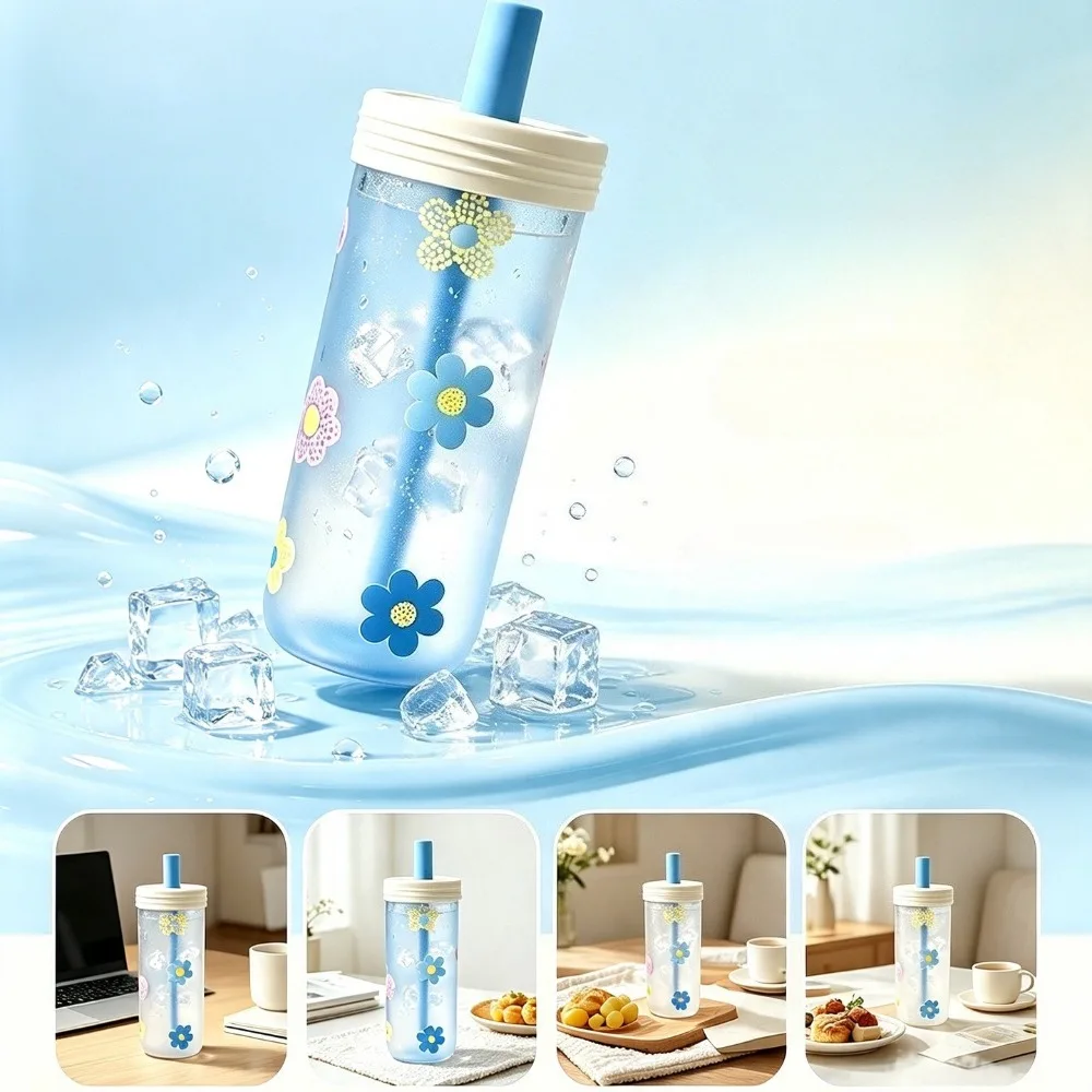1 Piece 650ml Borosilicate Glass Water Cup Cold Sensitive Color Changing Straw Lid Drinking Mug for Office Daily Beverage Mug view 3