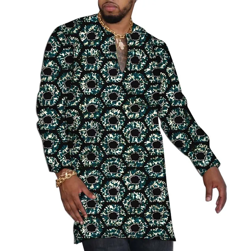 قمصان رجالية أفريقية ذات رقبة على شكل حرف v تصميم أصلي Dashiki قطع علوية مطبوعة مصممة خصيصًا ملابس الحفلات نمط عصري ملابس العريس