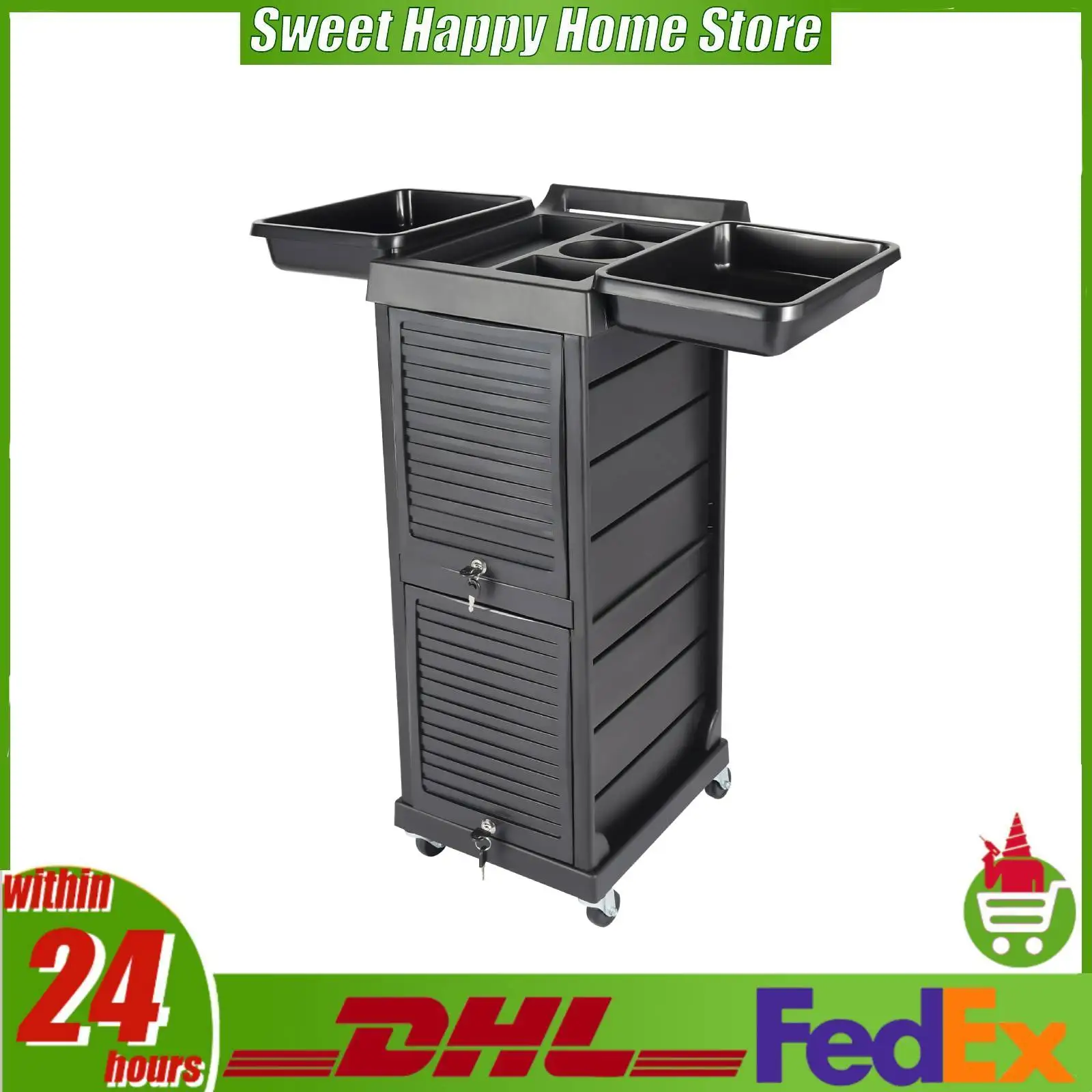 Rolling Trolley Cart 7-Tier Beauty Barber Storage Organizer with Lockable Drawers and Wheels for Salon