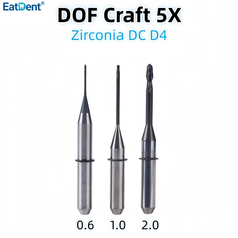 DOF Craft 5X Dental Milling Burs for Zirconia PMMA Lithium Disilicate/Emax D4 DC Coating CAD CAM Dental Lab Cutter Grinding Tool
