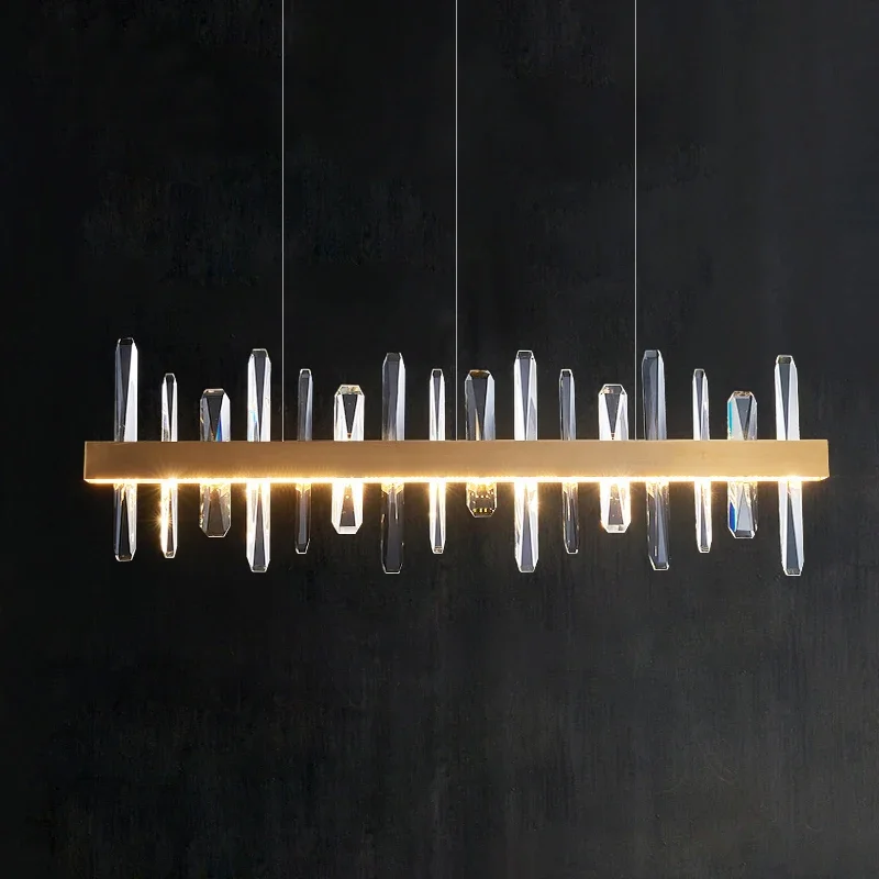 Modern Luxury Crystal LED Long Chandelier Pendant Light for Dining Room Restaurant Kitchen