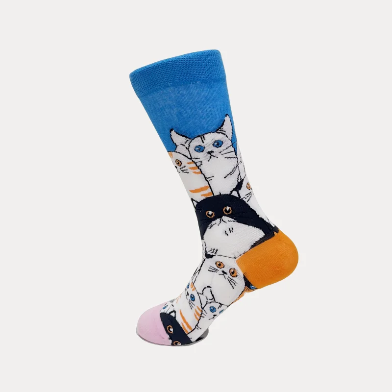 1 Pair Creative Cute Cartoon Cat Pattern Socks, Comfy Breathable Mid Tube Women Socks Perfect For All Seasons