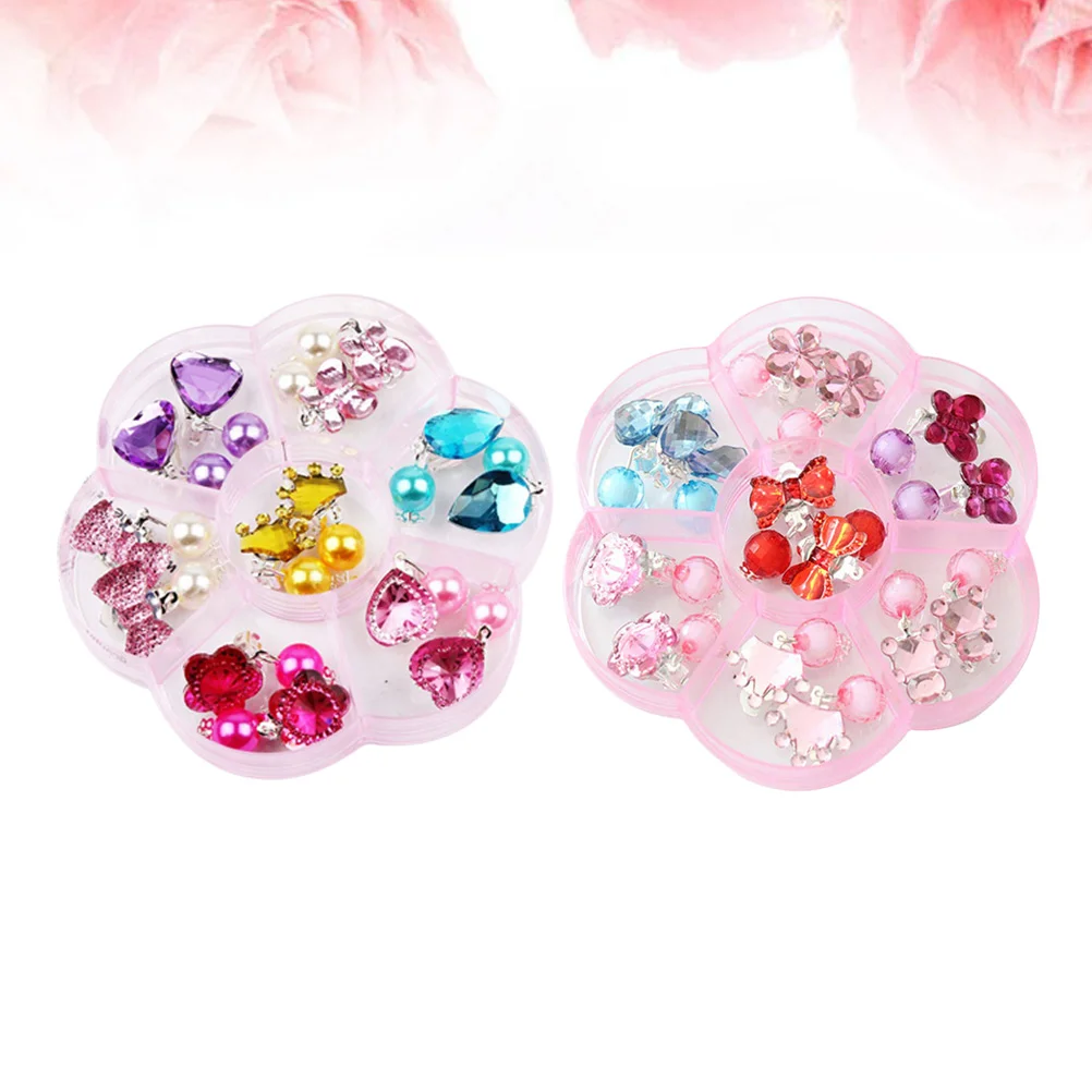 14 Pairs Adorable Design Earrings Kids Clip-on Girls Drops Dress-up Party Fun Styles Cartoon