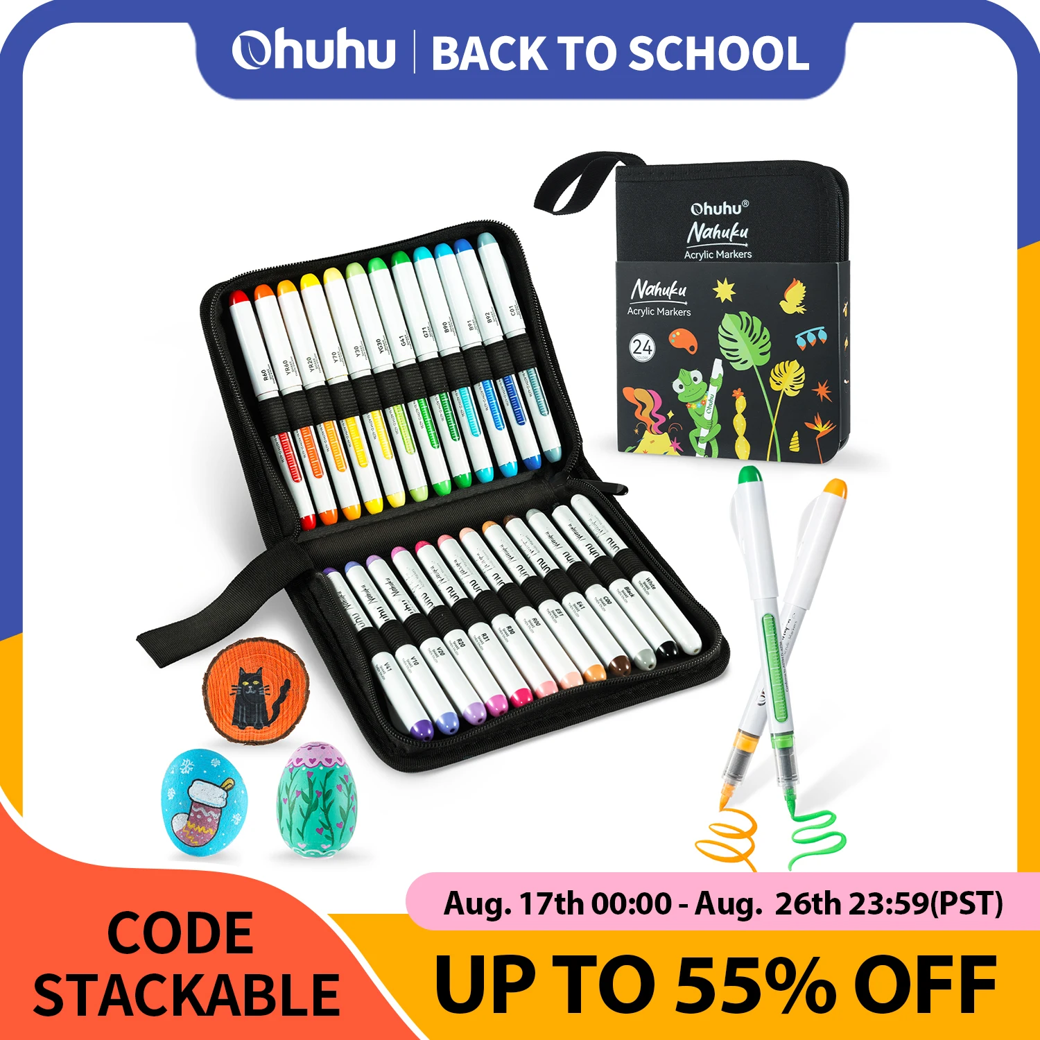 Ohuhu Nahuku Acrylmarker mit Direkttinte, Acrylfarbenmarker, direkte Flüssigkeit, flexible Pinselspitze, hohe Kapazität, lichtecht