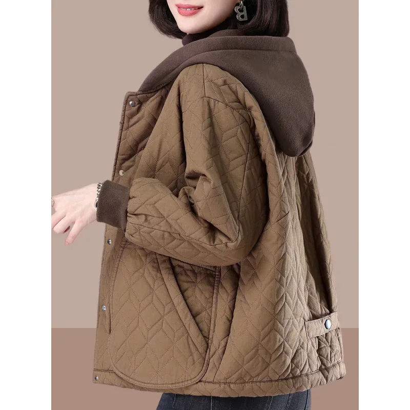 Women Hooded Parkas Coats Solid Jackets Pocket Pockets Long Sleeves Single Breasted Loose Fit Casual Office Lady 2025 Winter