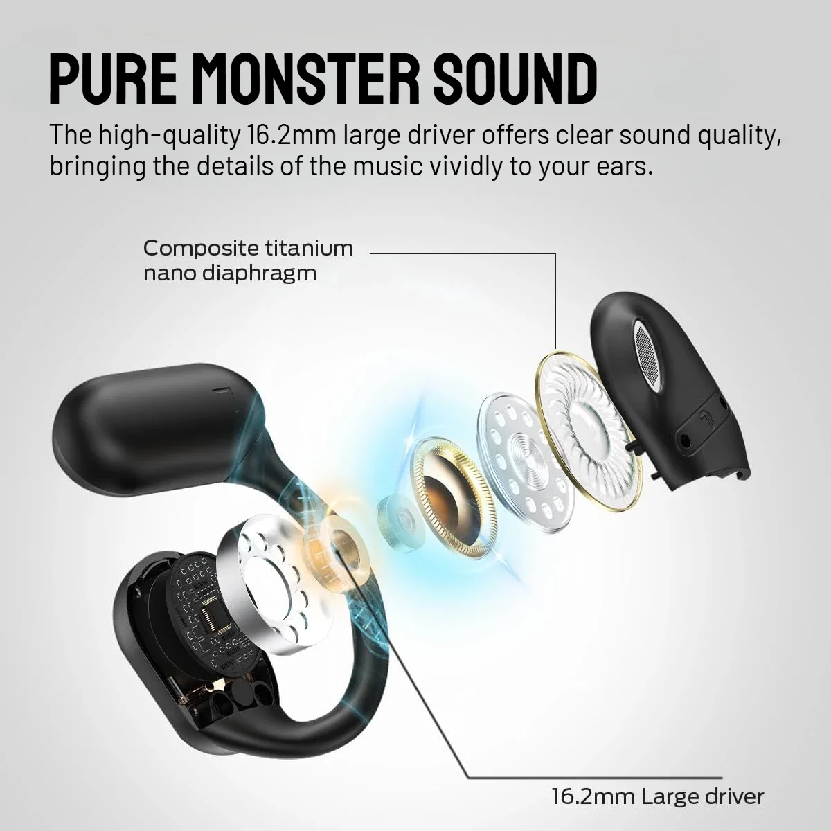 Monster Touch Pro100 Smart Touch Screen Bluetooth 5.4 Headphones OWS Ear Hook Earphone Open Ear Wireless Earbuds Support TF Card