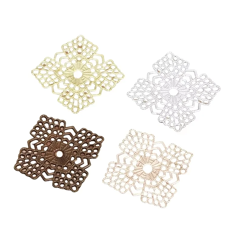 

BoYuTe (100 Pieces/Lot) 23MM Metal Brass Square Flower Filigree Findings Diy Hand Made Jewelry Accessories