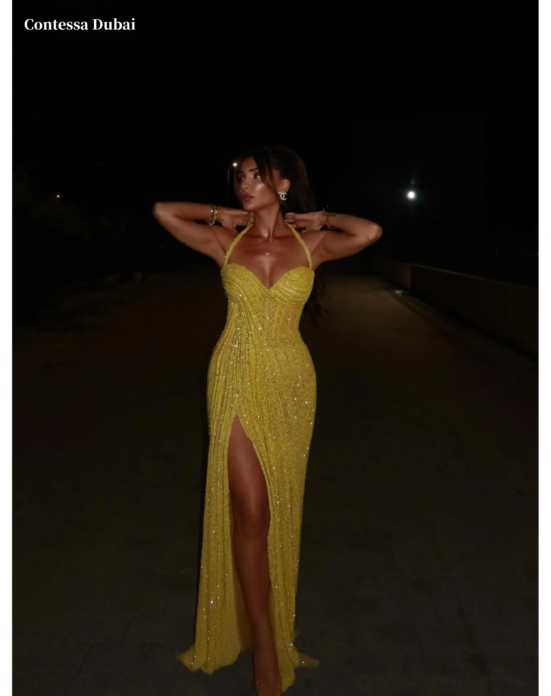 

Contessa Dubai customized Halter Neck Prom Dress Side slits Floor-Length vestidos de noche Glitter Mermaid party dress 2025