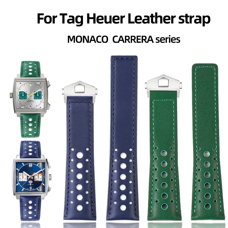 22mm Cowhide Watchstrap For TAG Heuer MONACO CARRERA Replace Watchband CAW211M 211P CAW211R 211T Men's Genuine Leather Bracelet