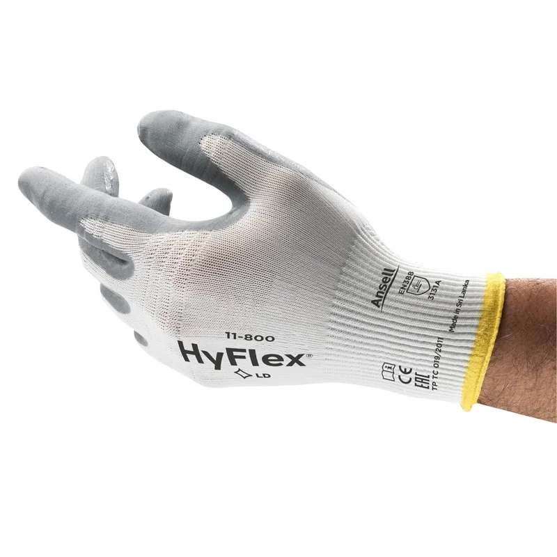 Ansell HyFlex® 11-800 （12pairs）Grey foam  anti-static universal gloves Foamed Nitrile Coated Nylon Lined Palm Safety gloves