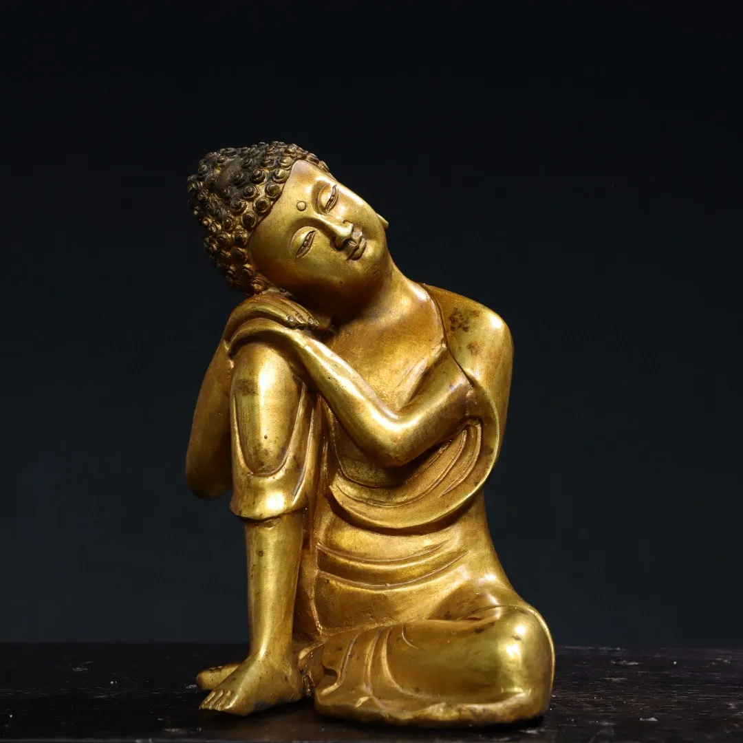 

Tibetan bronze Buddha gilt Prince Sakyamuni is free to meditate on sleeping Buddha statue ornaments home Buddhist hall supplies