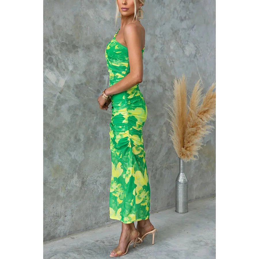 여성 봄 여름 신상 플라워 프린트 스트레치 오프숄더 프린트 드레스 캐주얼 휴가 원피스 바디콘 슬림