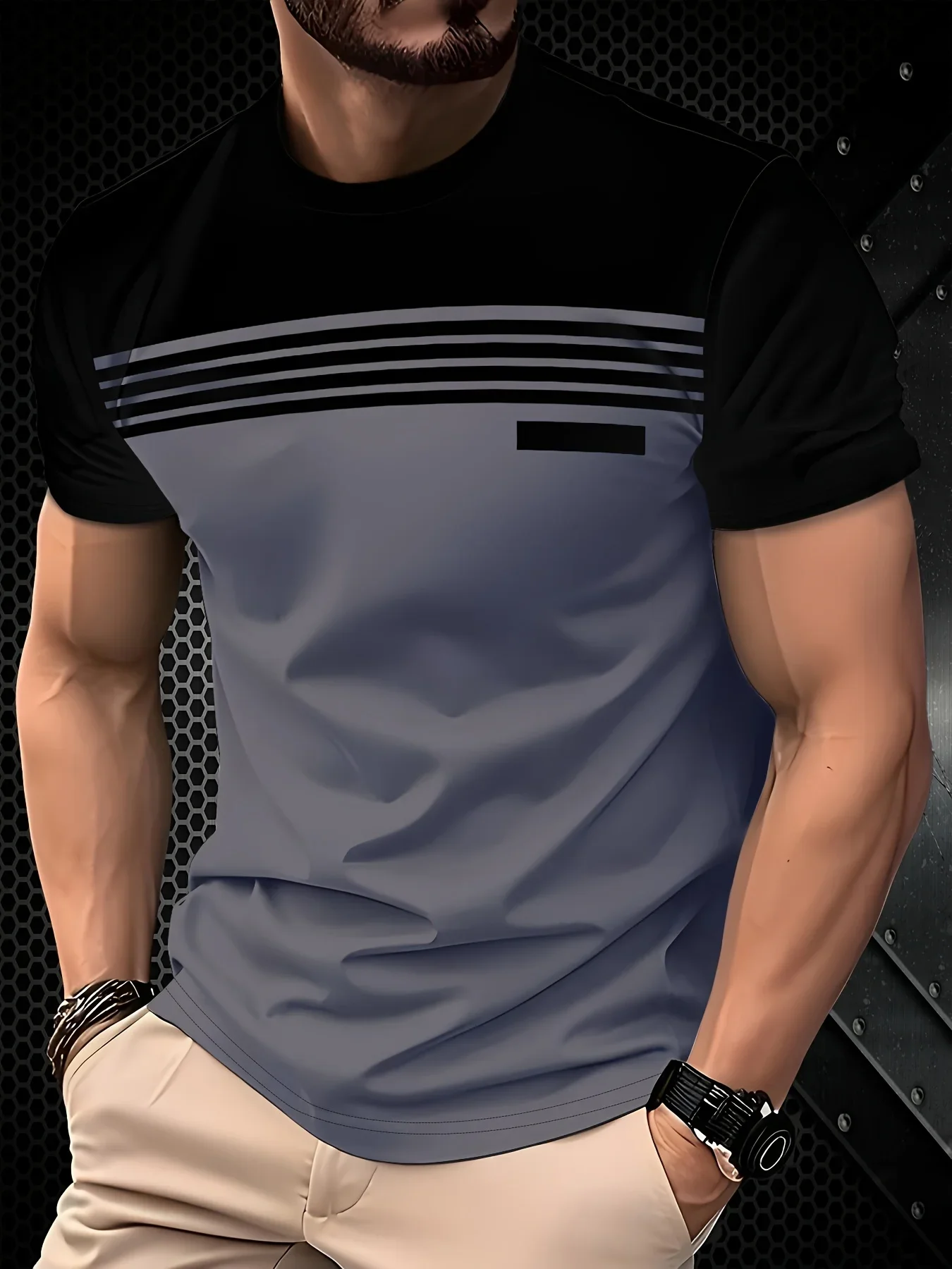 

The men's crew-neck T-shirt is made of 100% mesh polyester fabric. It is stylish and casual, machine washable man t shirts