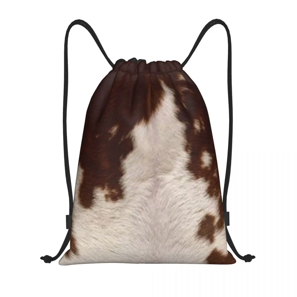 Brown Calf Cowhide Print Drawstring Bags Shopping Yoga Backpacks Men Women Animal Skin Fur Leather Texture Sports Gym Sackpack