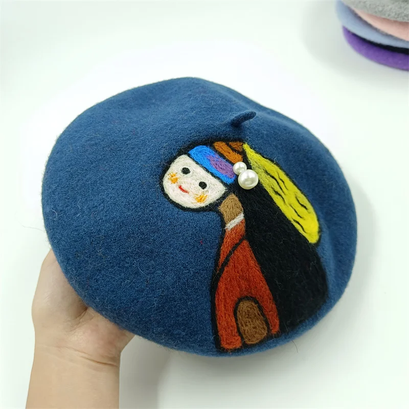 Wool Beret Ladies Little Girls Felt Beret Winter Embroidered Mushroom Hat Fashion Beret Ladies Casual Winter Painter Hat