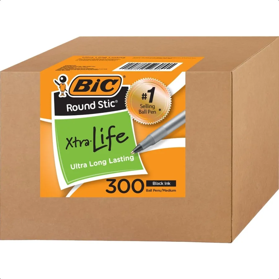

Round Stic Xtra Life Ballpoint Pens Bulk Pack of Black Ink Pens Medium point 1.0 mm Pack of 300
