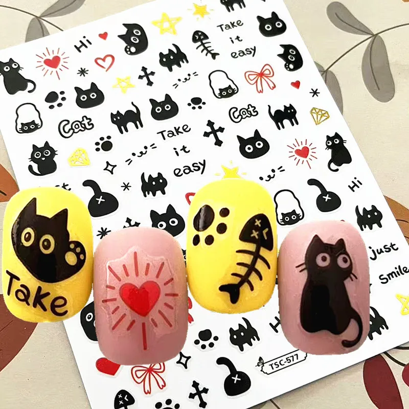 Nail Decor Pink Cats Design 3D Self Adhesive Back Glue Decal Slider DIY Decoration Tips Nail Stickers  TSC 584