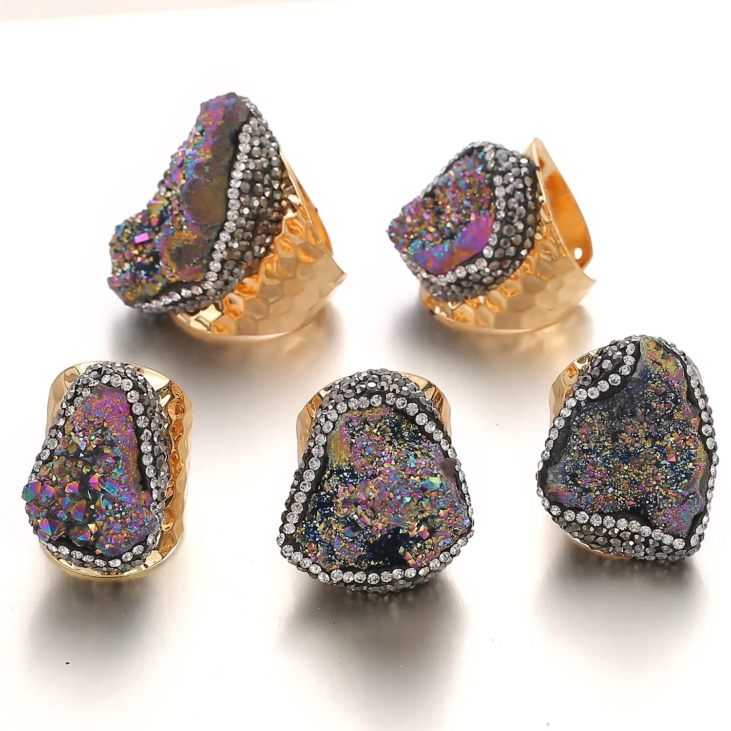 Natural Stone Adjustable Rings For Women Couple Colors Crystal Cluster Winding Ring Trend Wedding Band Couple Jewelry Party Gift