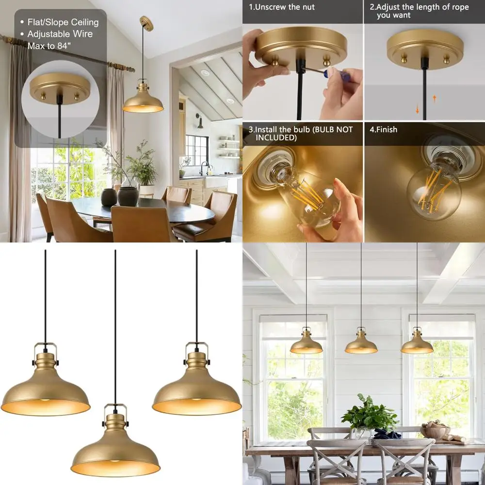 

Регулируемые винтажные подвесные светильники-купола, набор из 3 штук для кухонного острова, столовой и сарая