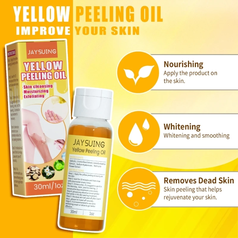 Yellow Peeling Oil for Dark Skin with Salicylic Acids Sodium Hyaluronate Natural Plant Extracts Safe for Face Body