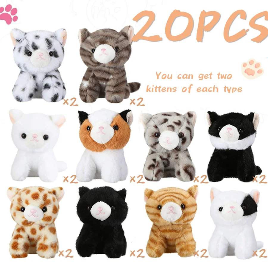 10-50 Stück Adopt A Cat Partygeschenke, Katzen-Plüschtiere, Kätzchen-Stofftiere in Großpackung für Geburtstagsfeiern (10 Arten)