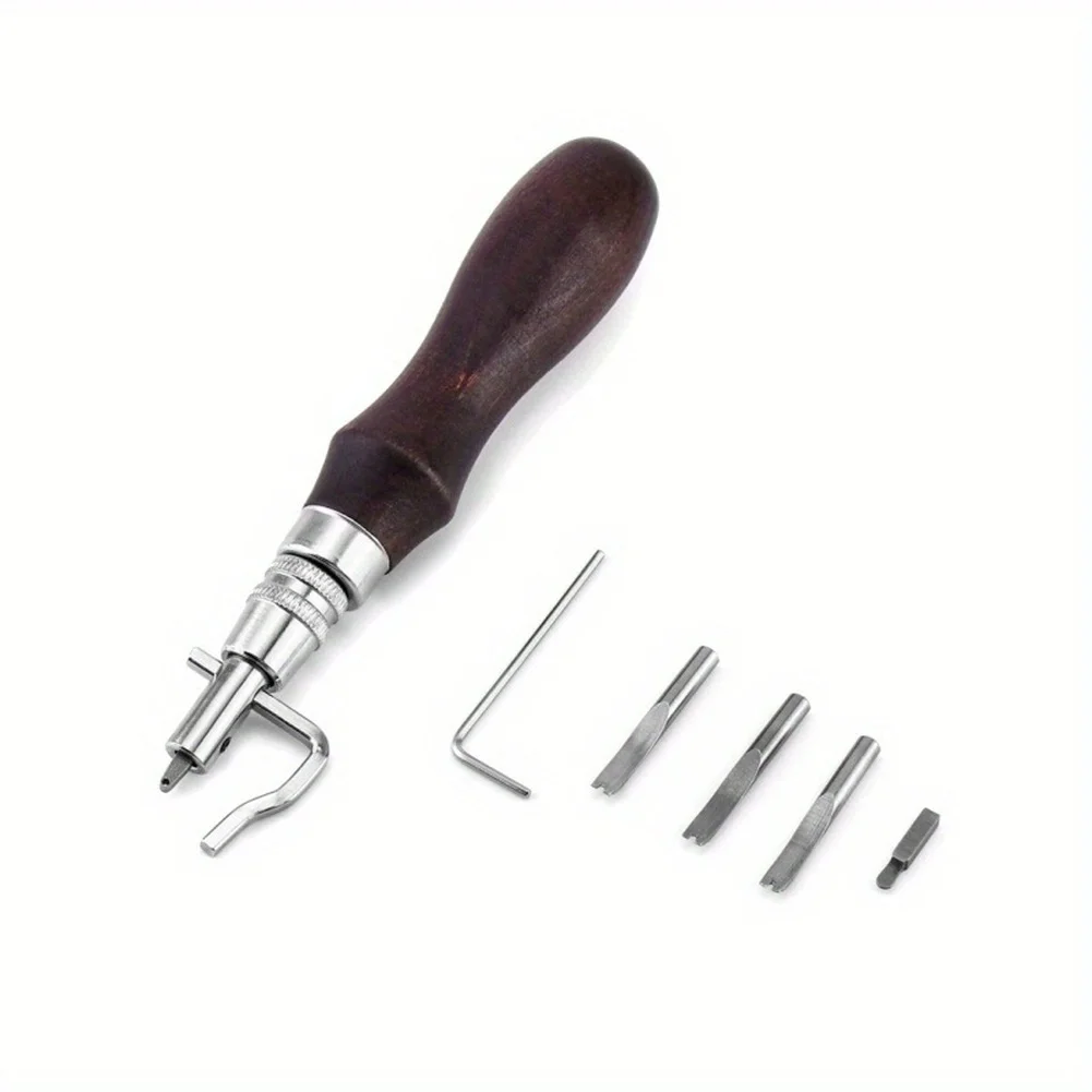 7 in 1 Leather Craft Edge Beveling Tool with Alloy Steel and Comfort Wooden Handle for Grooving Trimming Lining