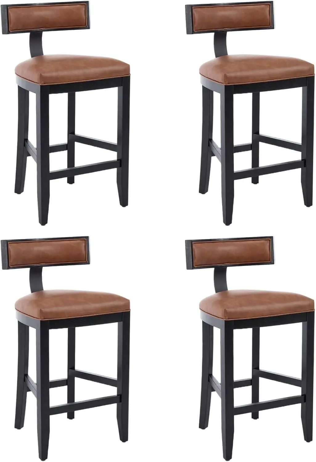 Chairus 26.5"" Modern Bar Stools Set Of 4, Faux Leather Upholstered Counter Height Bar Stools, Rustic Wood Counter Stools With